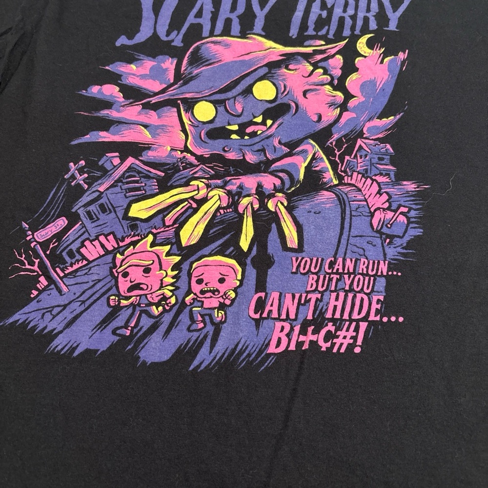 Scary Terry Graphic Tee - Black with Pink and Yellow Design